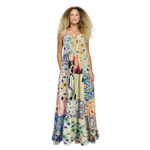 25236 M Yak & Yeti Floral Maxi Dress Patchwork Multi Color Various Sizes